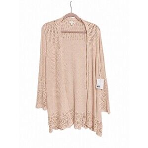 LC Lauren Conrad Cardigan XL NWT Pink Peach Open Front Pointelle Bell Sleeve